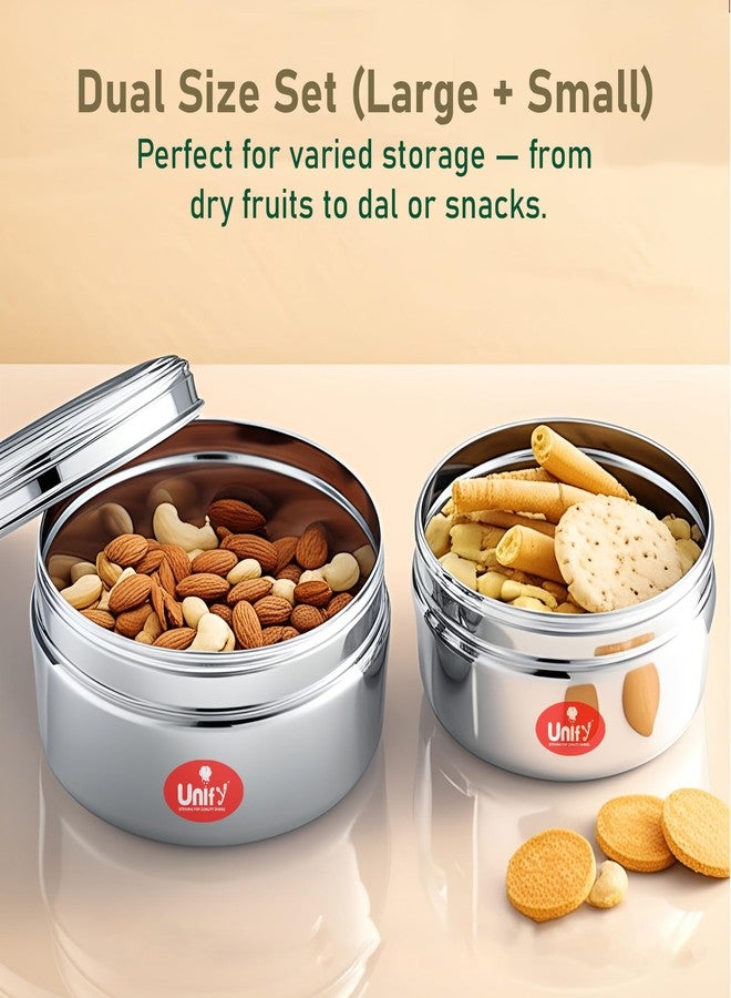 Unify 2 Pieces Stainless Steel Flat Storage Container Set with See-Through Lid | (1 Ltr & 1.2 Ltr) | Puri Dabba | Airtight Multipurpose Kitchen Canisters - Image 4